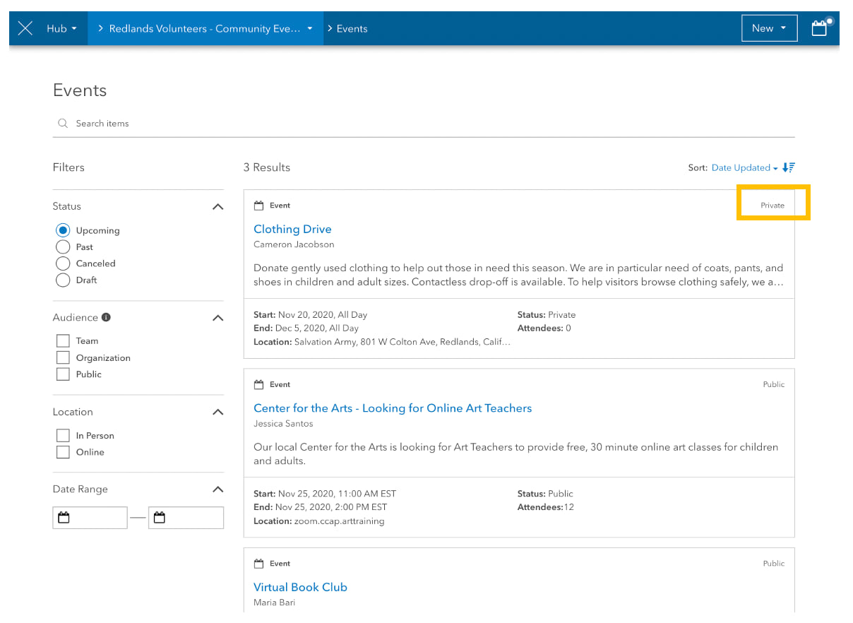 A private note on an event