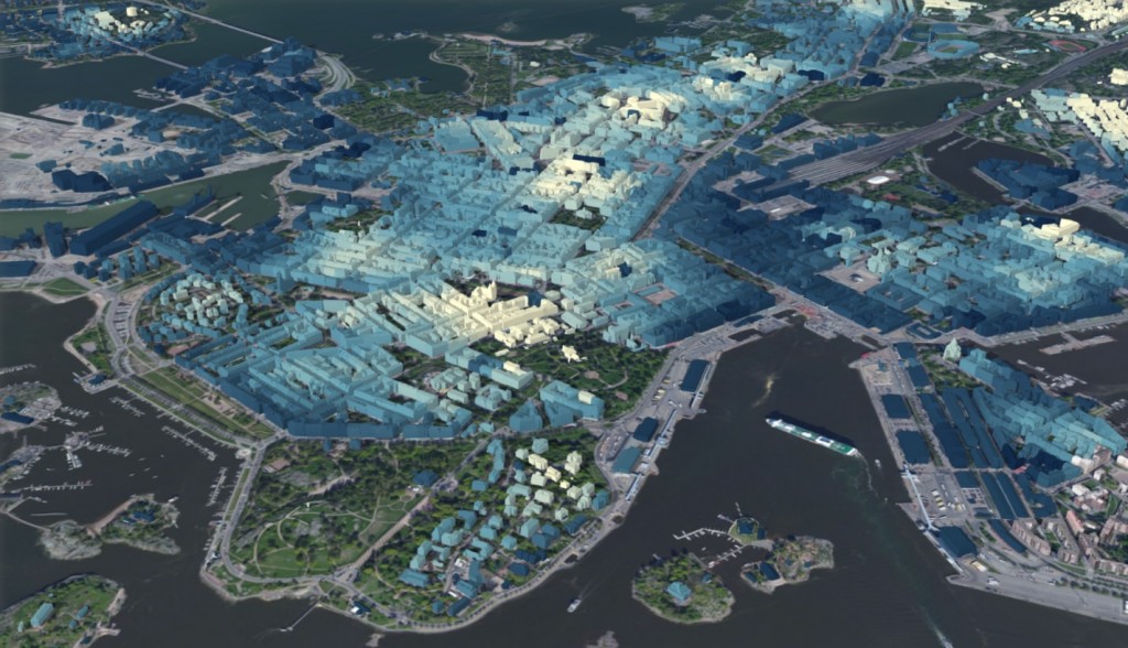 Helsinki 3D buildings colored by ground elevation