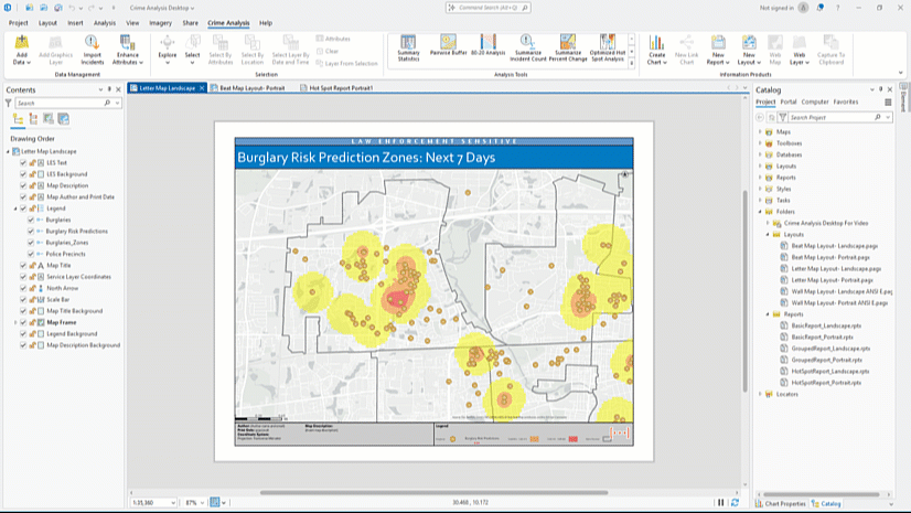 Displays report and layout templates in ArcGIS Pro.