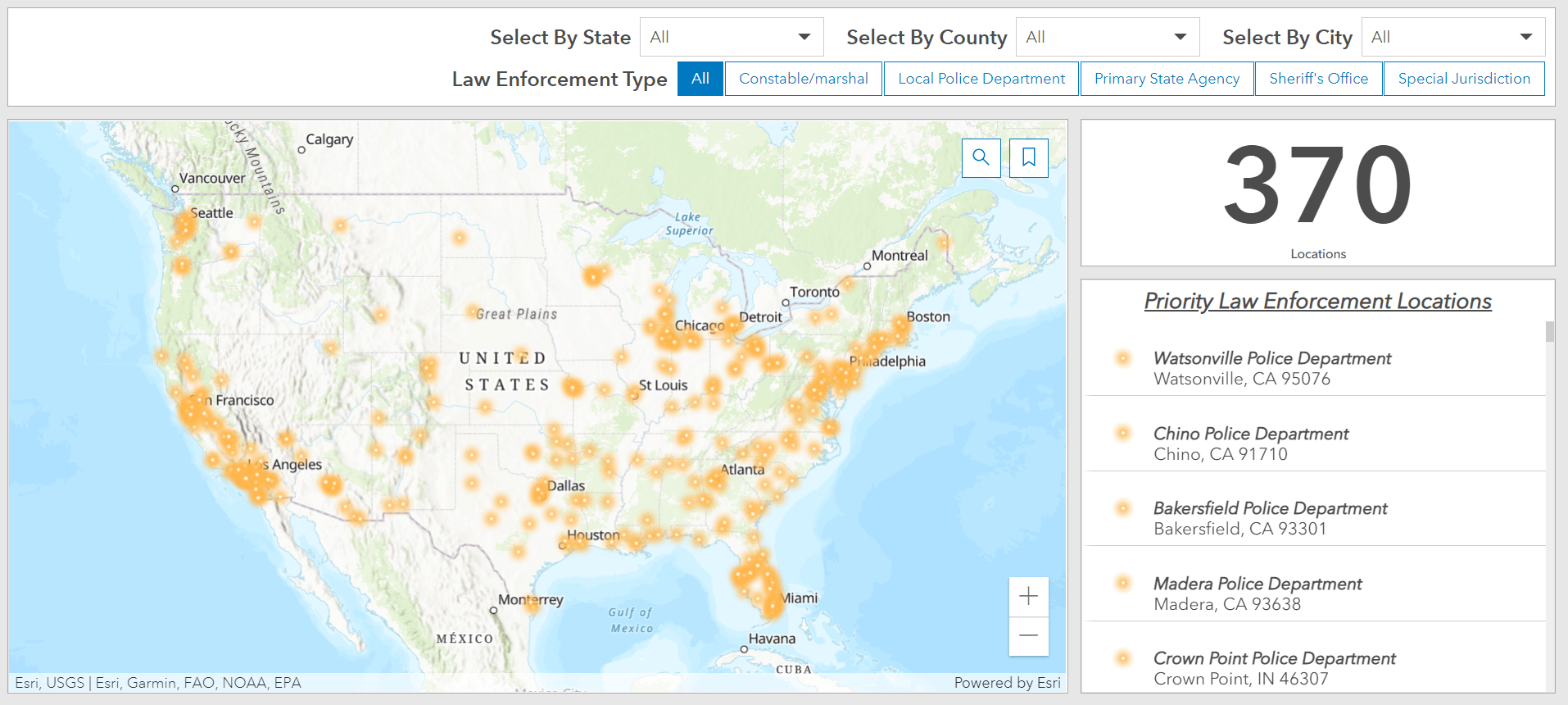 Community Dashboard of Targeted Jurisdictions for the Survey