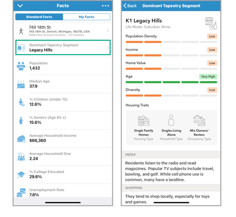 Dominant Tapestry Segment data for your site’s 15-minute walk time buffer