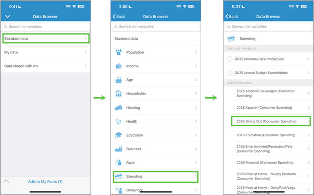 Browse Standard data.