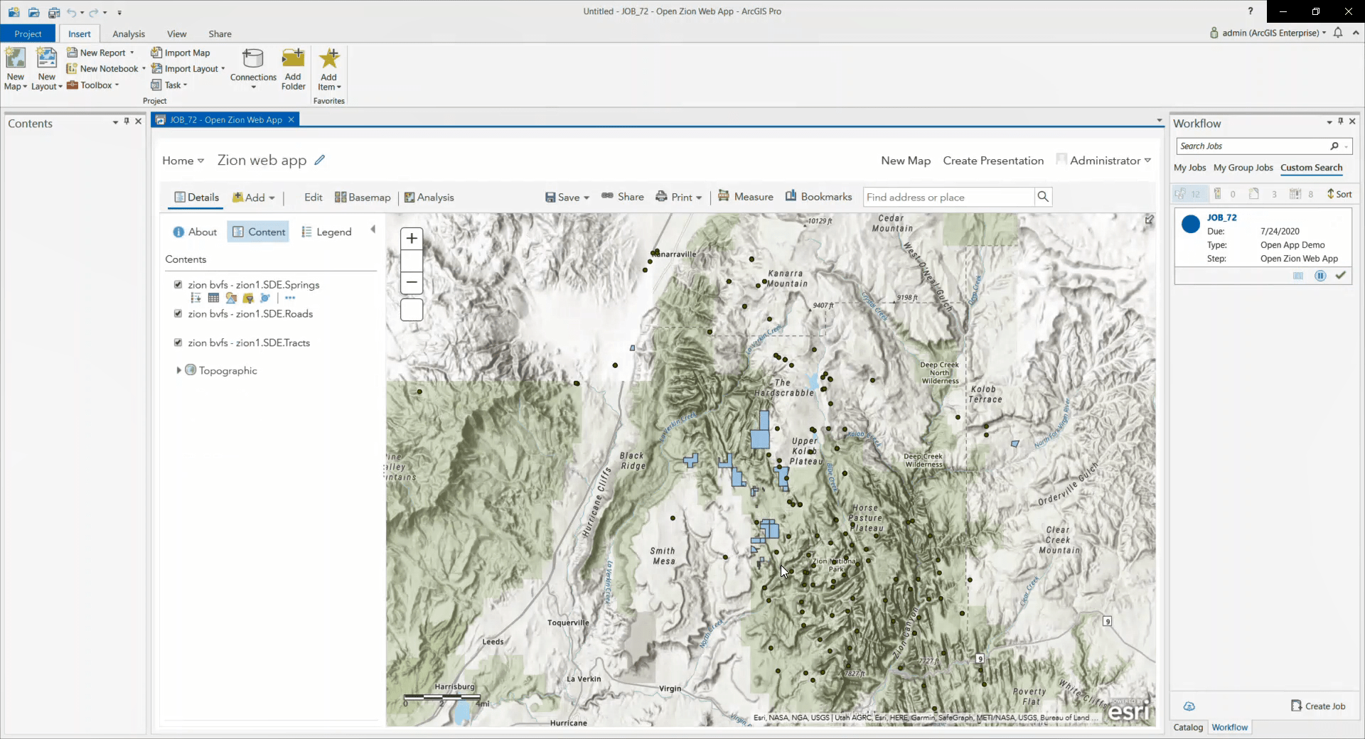 An opened web app inside of ArcGIS Pro