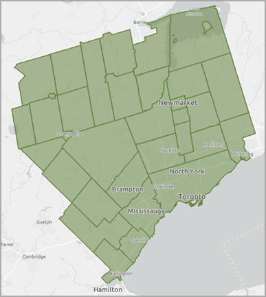 Sites representing census subdivisions around Toronto