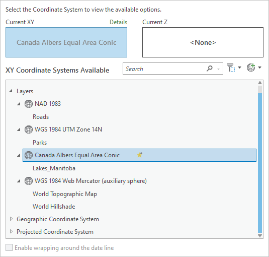 Canada Albers Equal Area Conic chosen from the Layers list