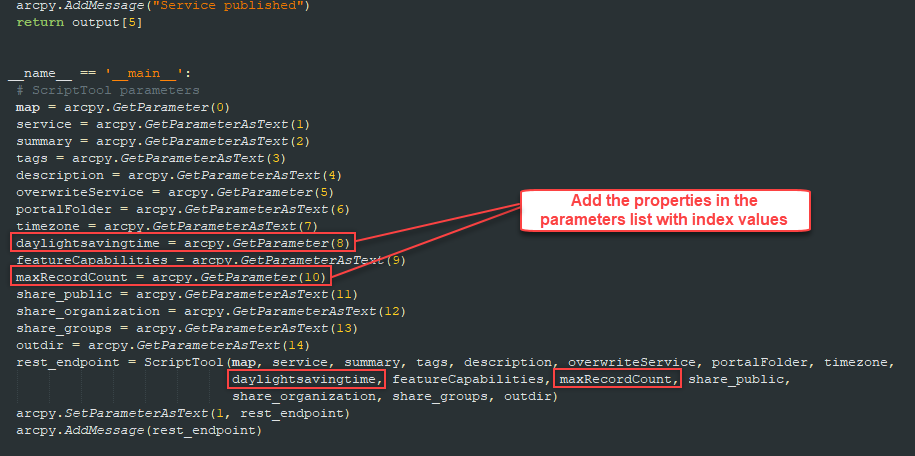 Modify the Python file to include daylight savings and max record count properties