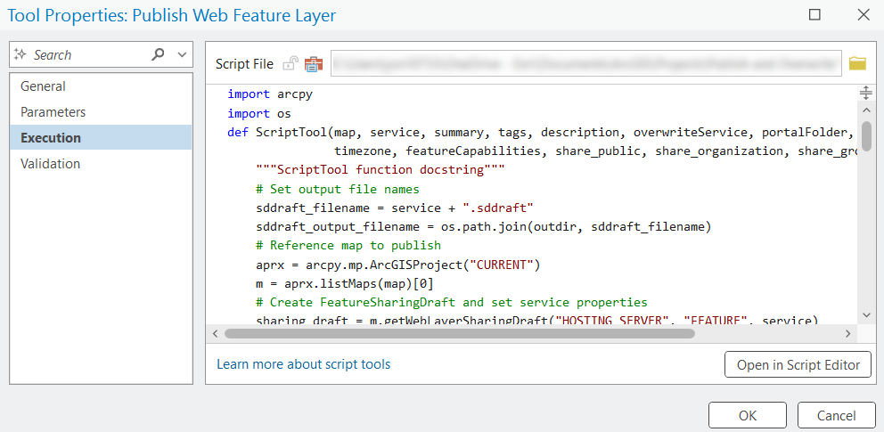 Script tool properties