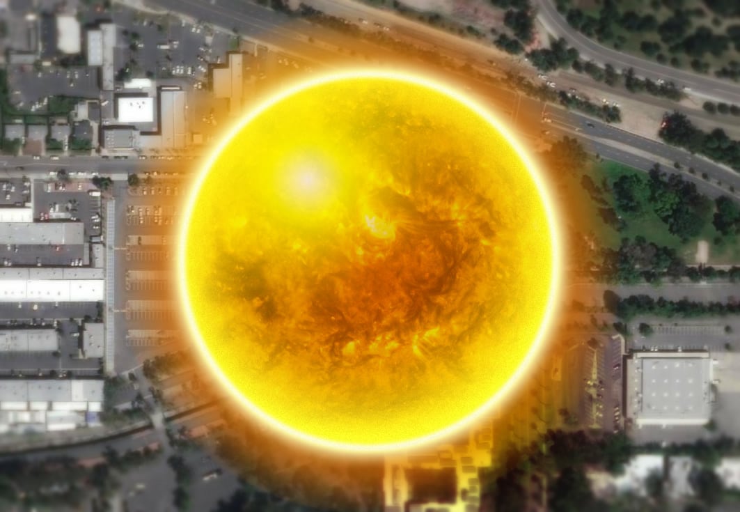 At this scale, the sun would cover much of Esri's campus.