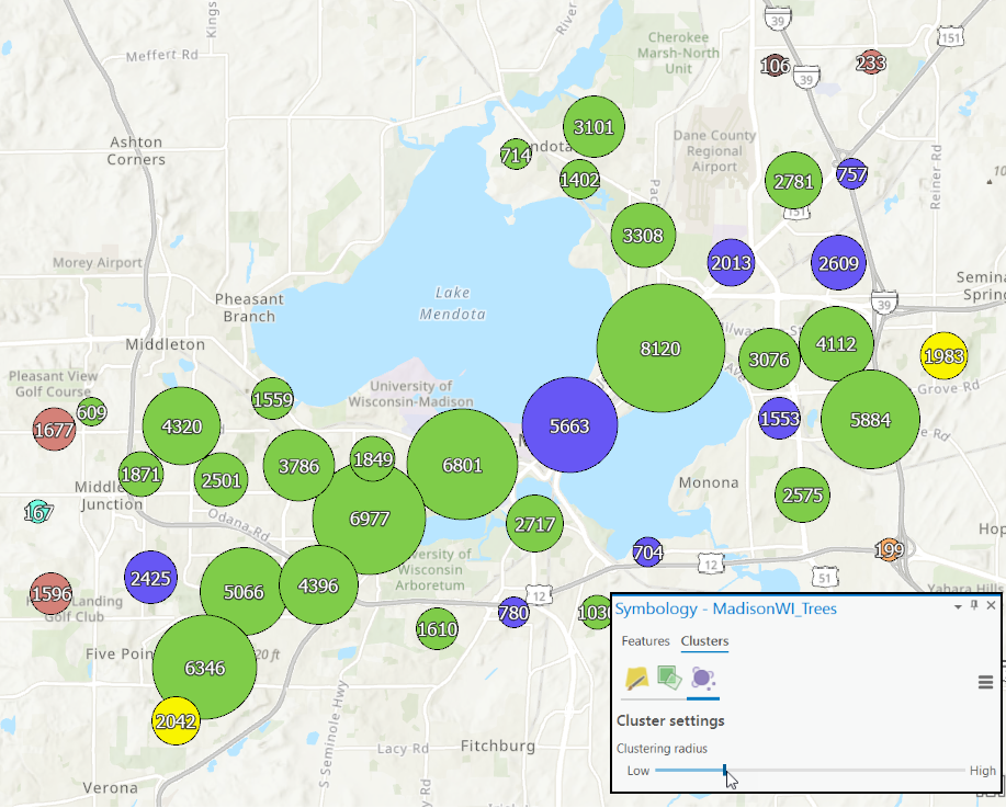 When the clustering radius is decreased, more clusters appear in the map.