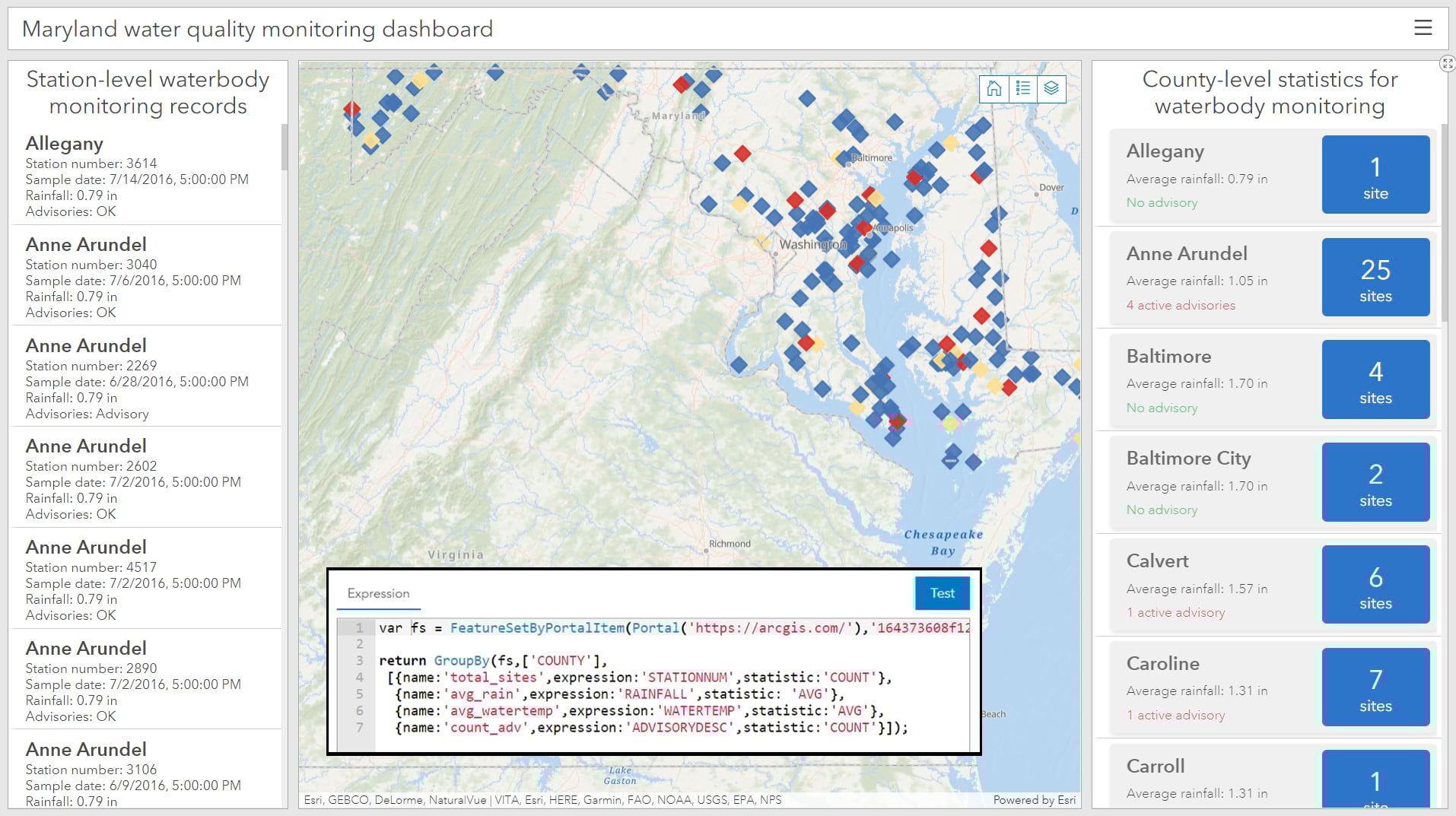Screenshot of ArcGIS Dashboards.