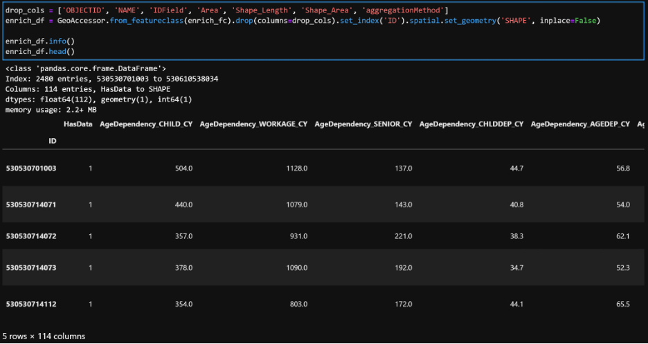 Converting Memory Feature Class to a Pandas Data Frame