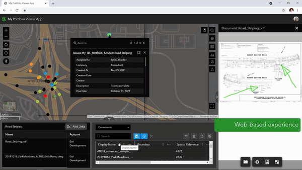 An animation comparing two different versions of BIM documentation in Autodesk Construction Cloud that are linked from ArcGIS GeoBIM.