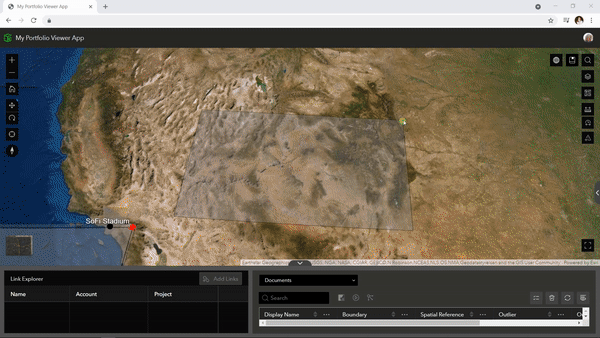 An animation demonstrating the process of finding combined GIS and BIM data for a specific highway project within a portfolio of assets.
