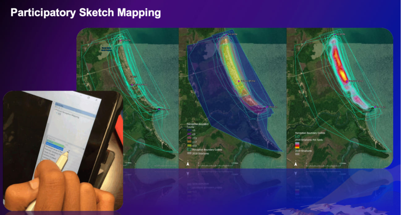 Hands hold an iPad and stylus with a map of Hopkins Village, Belieze