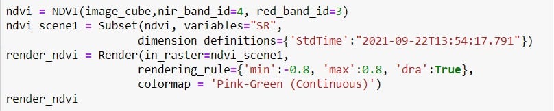 code snippet for creating NDVI