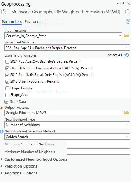 Parameter settings of MGWR tool