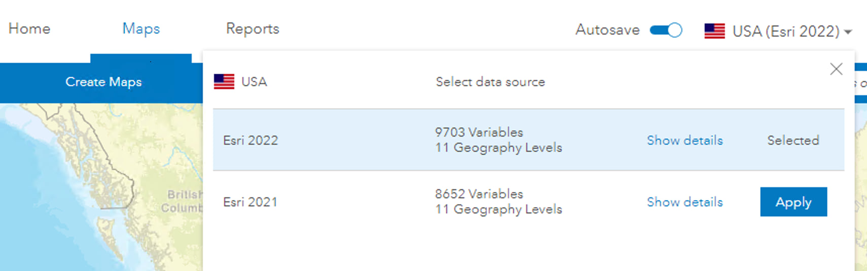 Business Analyst Web App data switcher