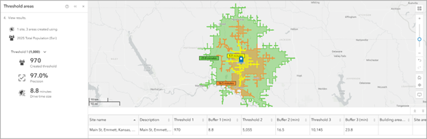 Threshold area results in Business Analyst Web App