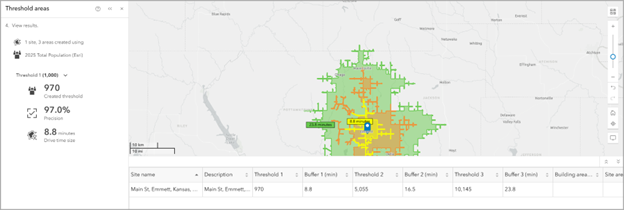 Threshold area results in Business Analyst Web App