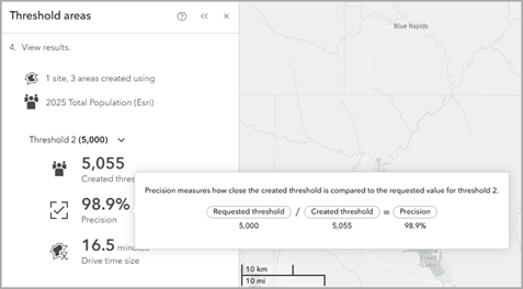 Threshold area results in the workflow pane