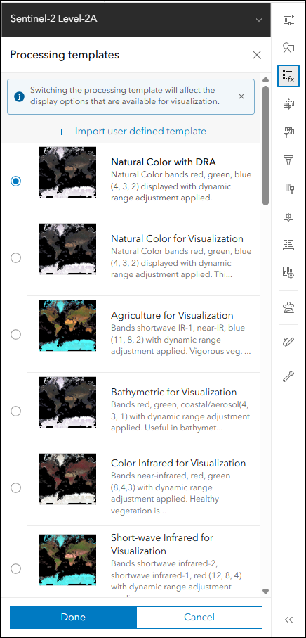 Processing templates for Sentinel 2a Level-2 imagery layer
