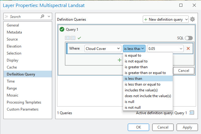 Definition query showing cloud cover
