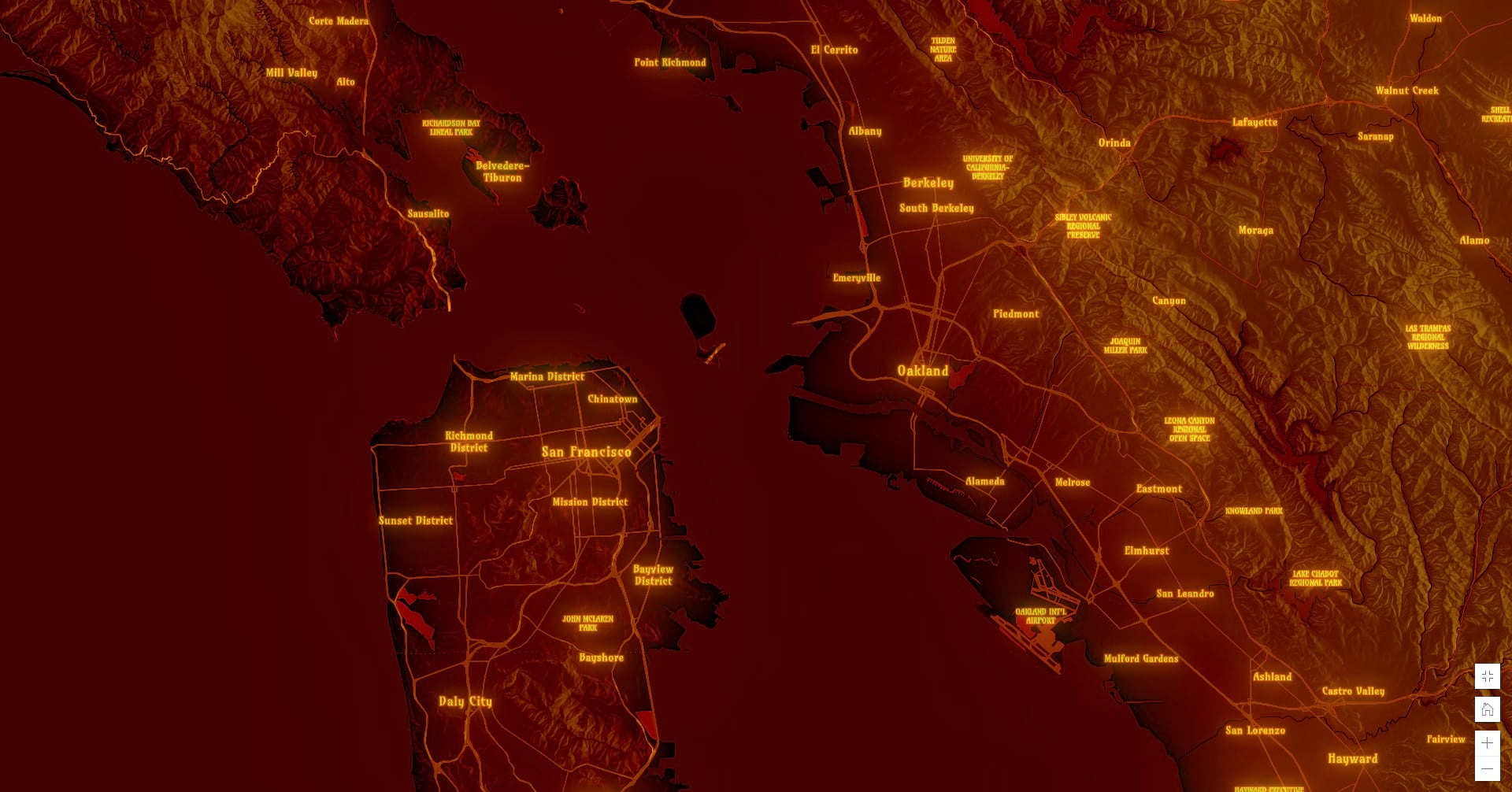 Inferno basemap at a metropolitan scale