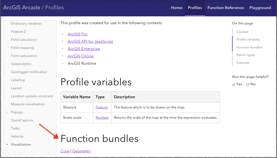 Function bundles in the Popup profile.