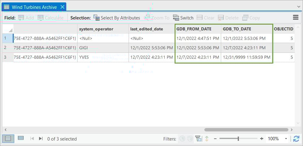 Wind Turbines Archive Class with records for feature 5