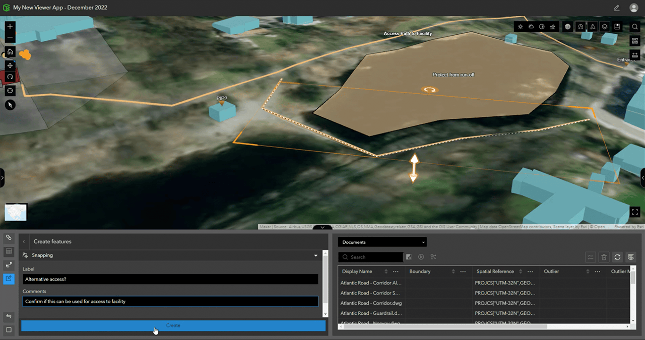 Add and modify line notes to draw comments across distances with the Editor tool in ArcGIS GeoBIM.