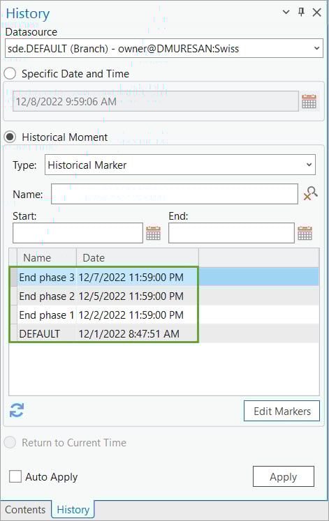 Newly created historical markers to match the end of each testing phase