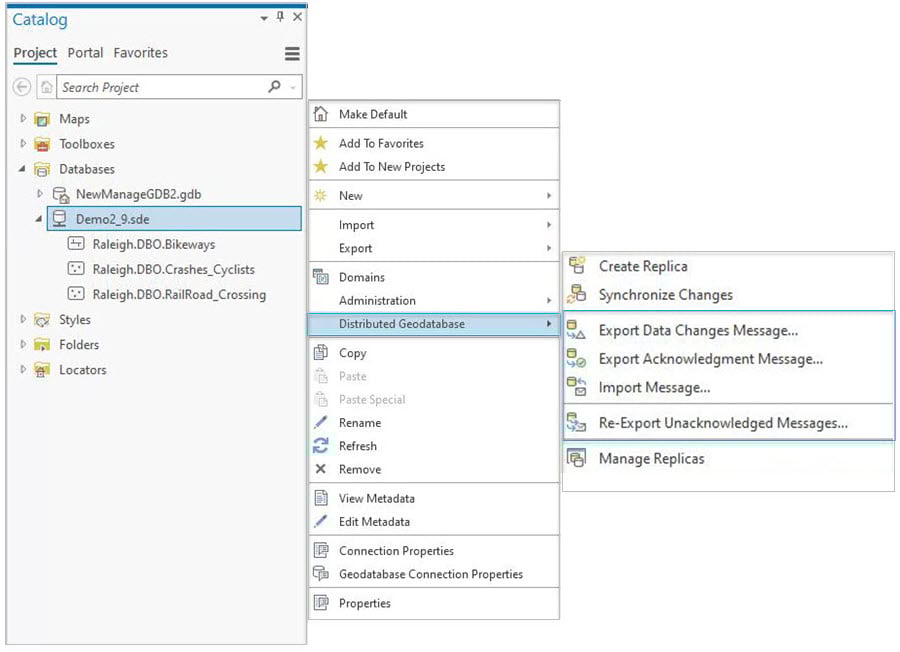 ArcGIS Pro 2.9 Distributed Geodatabase context menu options