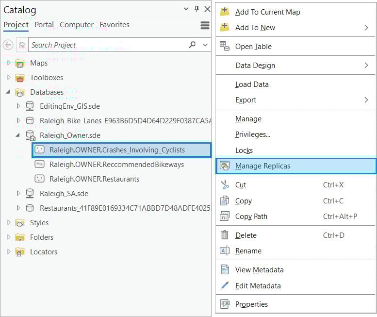 Manage Replicas option