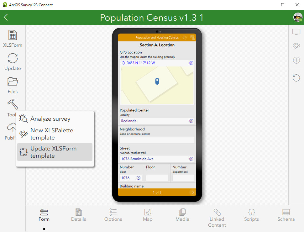 What's new in ArcGIS Survey123 (February 2022): New tools menu in ArcGIS Survey123 Connect