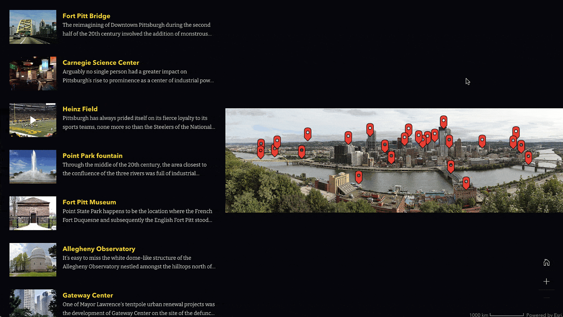 An animated gif demonstrating how media layers can be used in an explorer map tour in ArcGIS StoryMaps