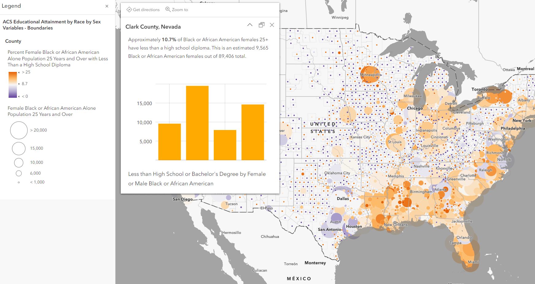 The percent of Black or African American females that have less than a high school diploma.