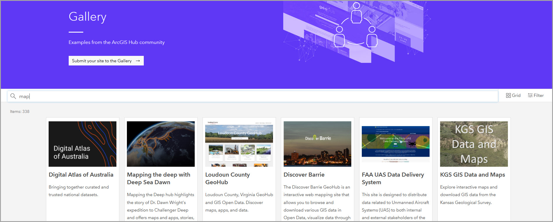 Examples of sites in the Hub gallery