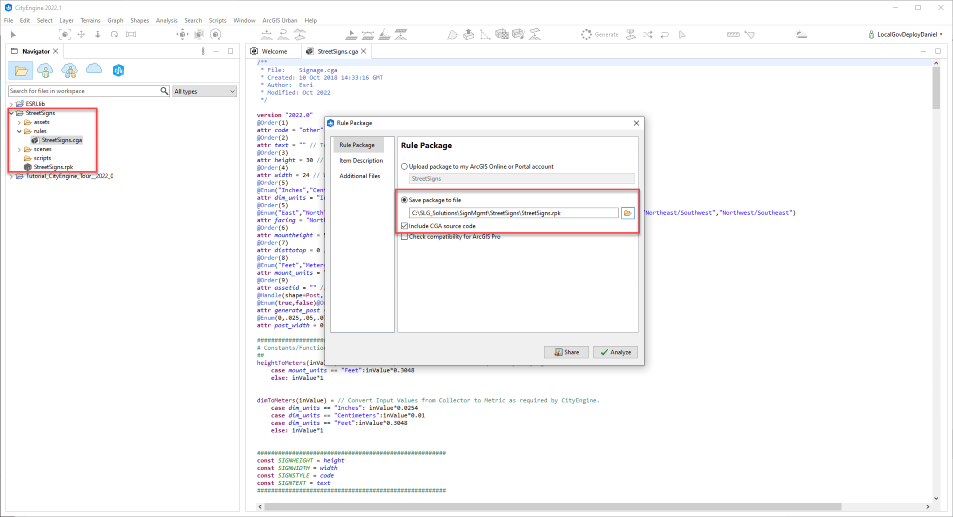Sharing StreetSigns rule package in ArcGIS City Engine.