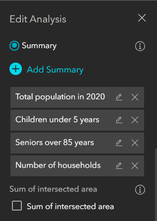 Summary analysis config panel