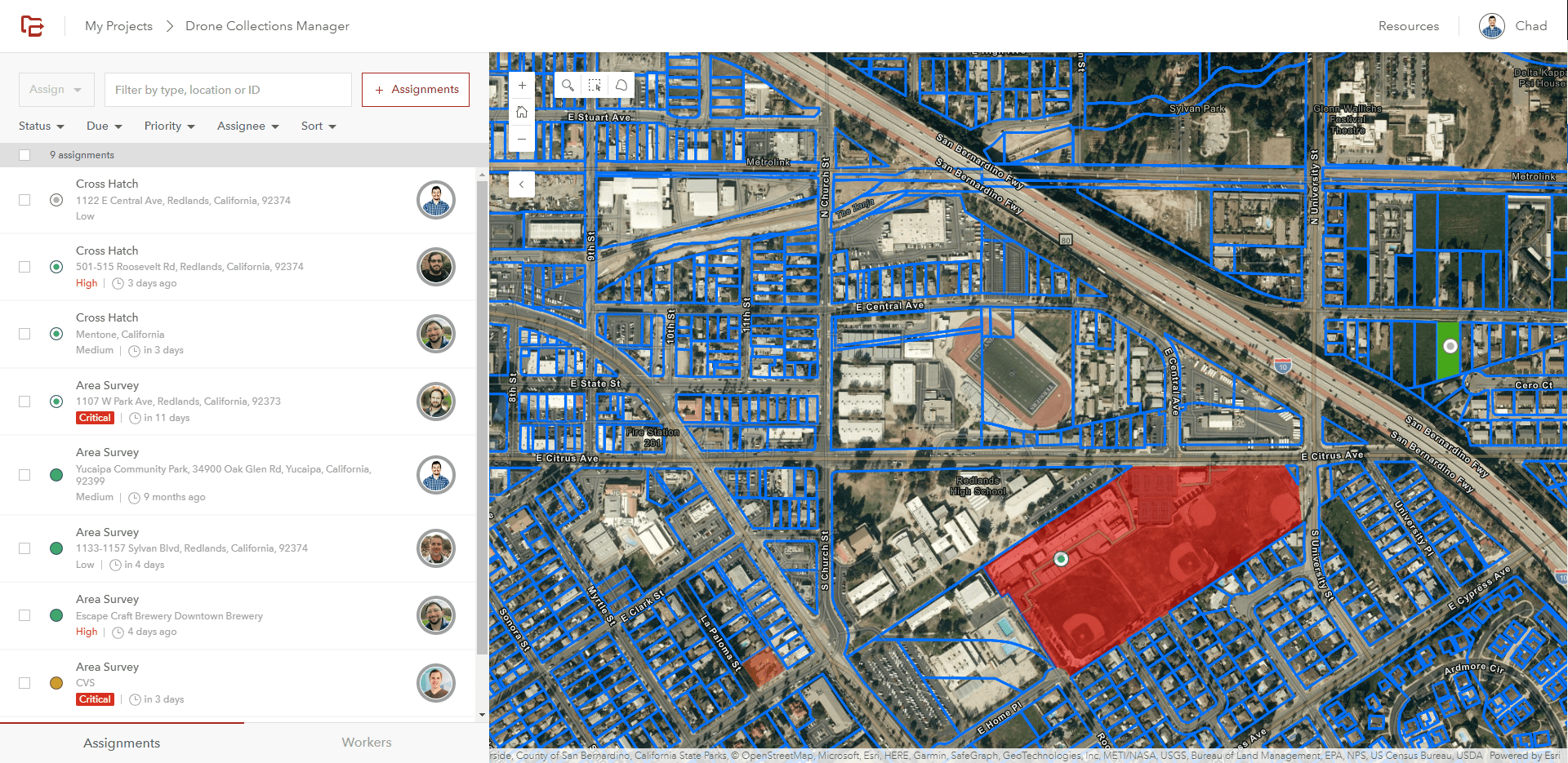 Overview of pilot tasking in ArcGIS Workforce. Missions are symbolized by priority