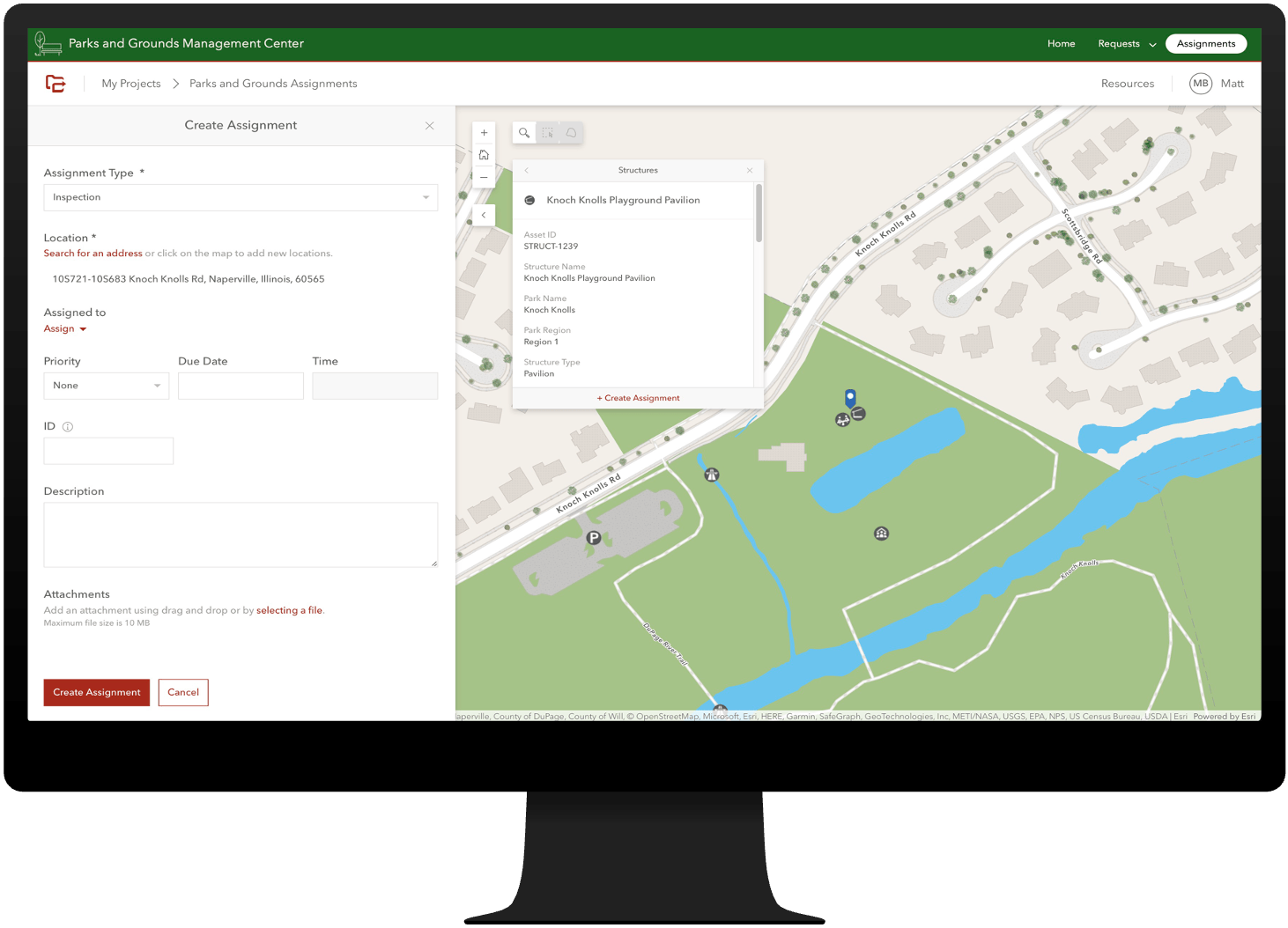 Parks and Grounds Assignments, part of the Parks and Grounds Management Center.