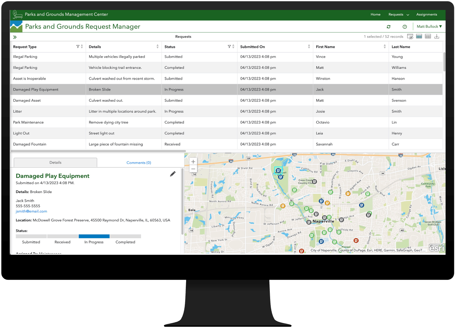 Parks and Grounds Request Manager, part of the Parks and Grounds Management Center.
