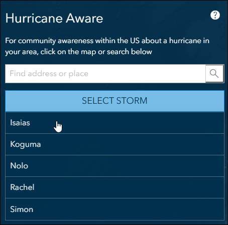 Select from list of current storms