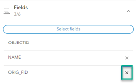 The x button selected on a field name