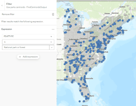 An expression that says: FEATTYPE is National park or forest
