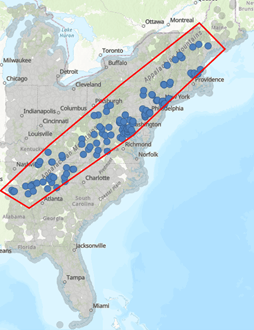 A map with a polygon around the area of interest