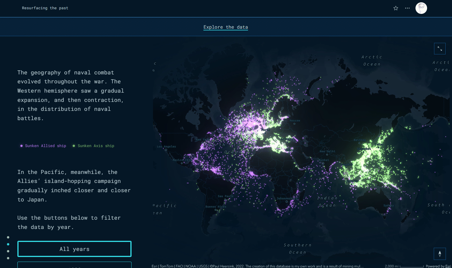 An animation of an ArcGIS StoryMaps story that shows map layers changing as the reader navigates through a sidecar block