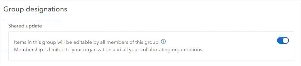 Group designations section with Shared update option turned on