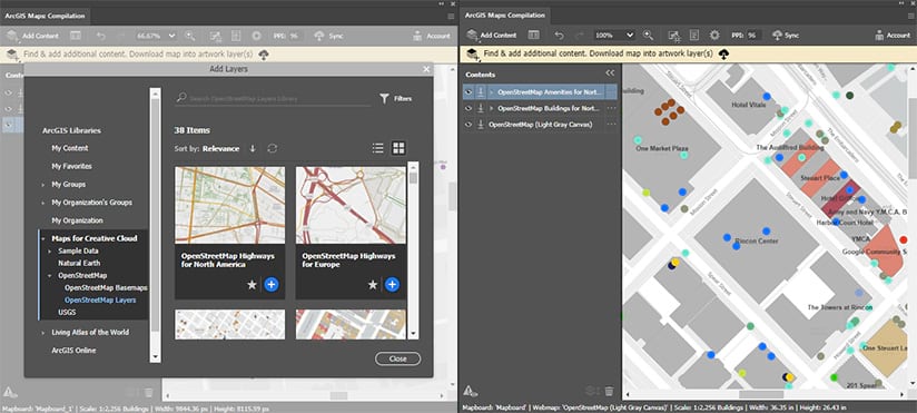The OpenStreetMap layers displayed in a map.