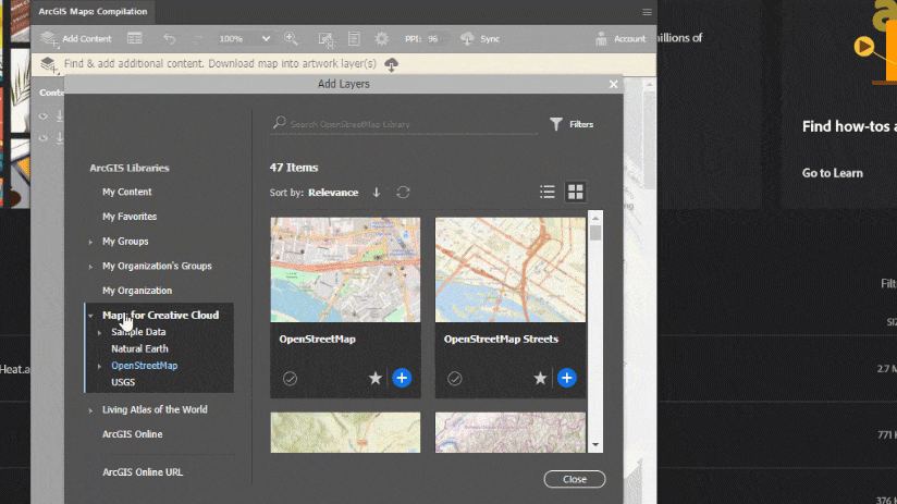 The OpenStreetMap layers displayed in a map.
